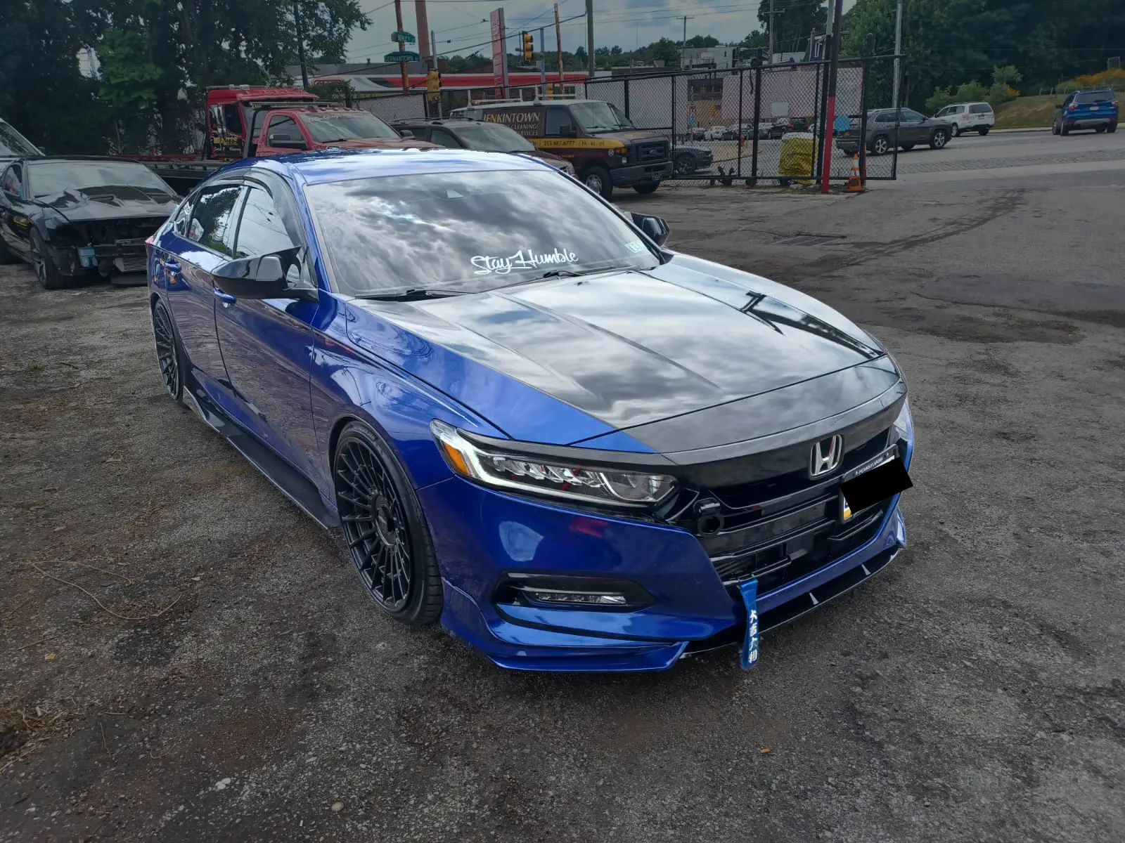 Blue Honda Accord after an automotive window tint installation